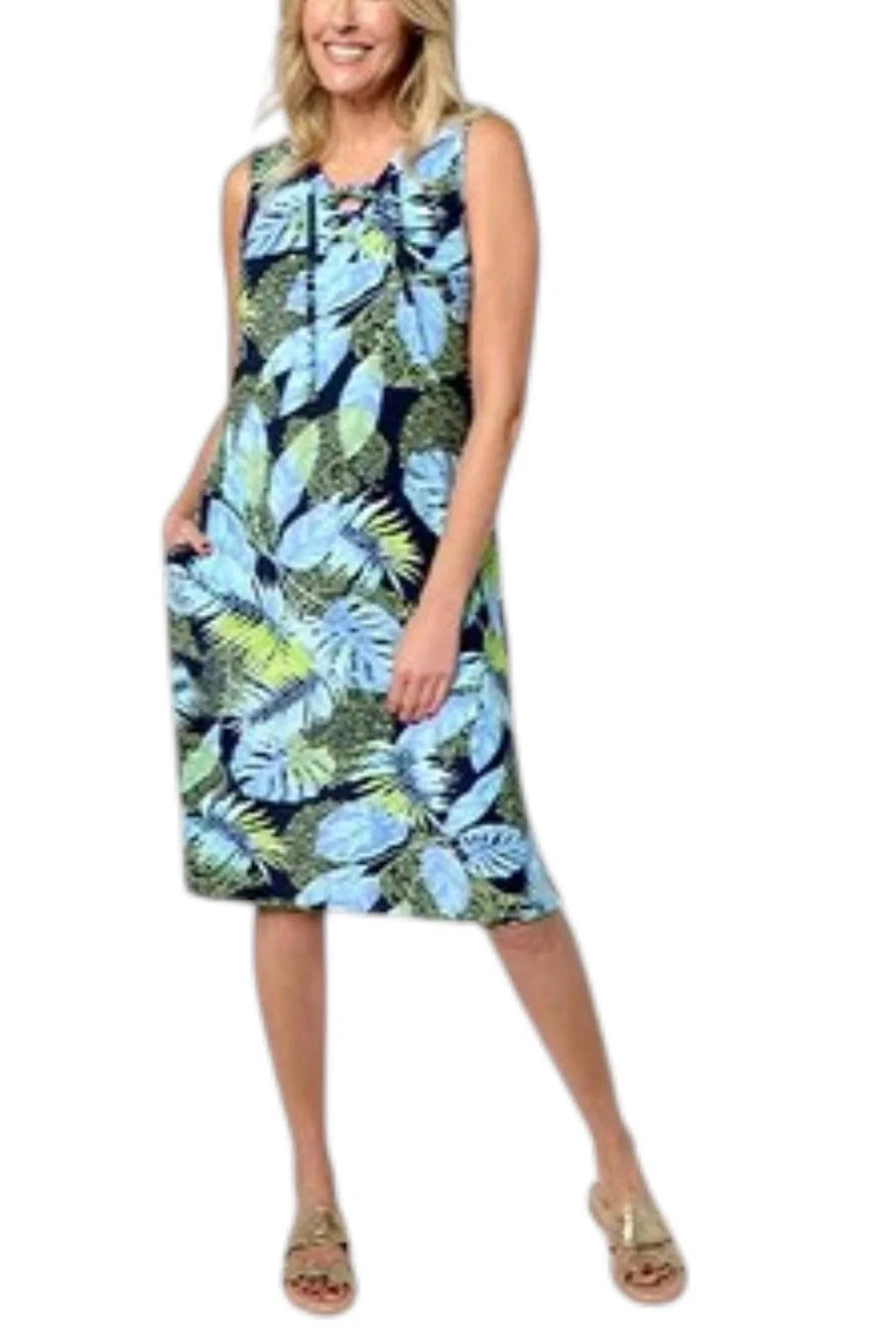 Susan Graver Women's Soleil Brushed Knit LaceUp Cover-Up Paisley Palm - Regular